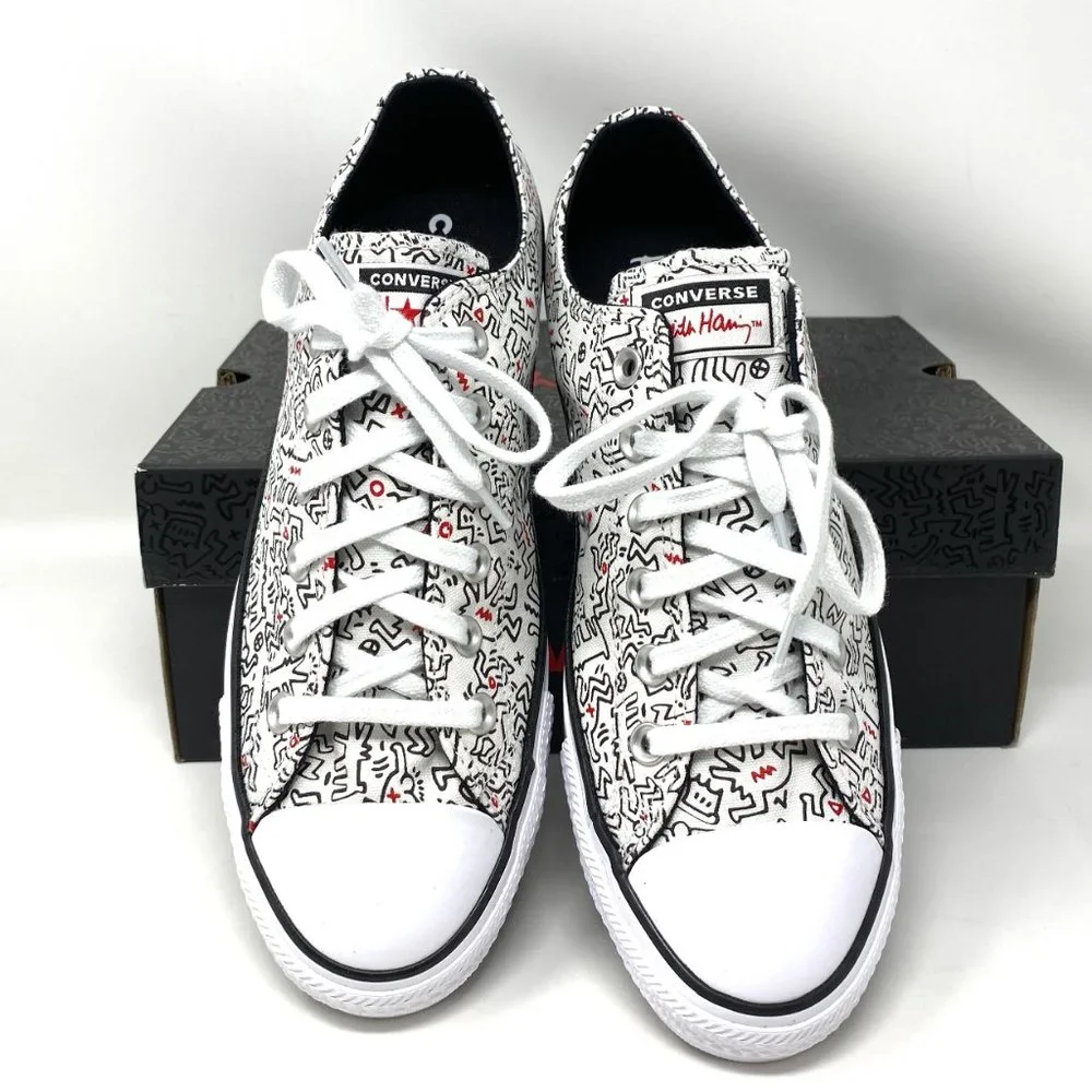 Converse Women's Size 9.5 171860F CTAS OX White Print Black Red Canvas Sneakers - Picture 3 of 11